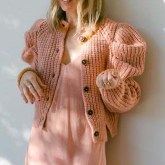 Ulla Johnson Elle Cardigan Rosewood Baby Alpaca Puff Sleeve Knit Sweater Large - Picture 1 of 13